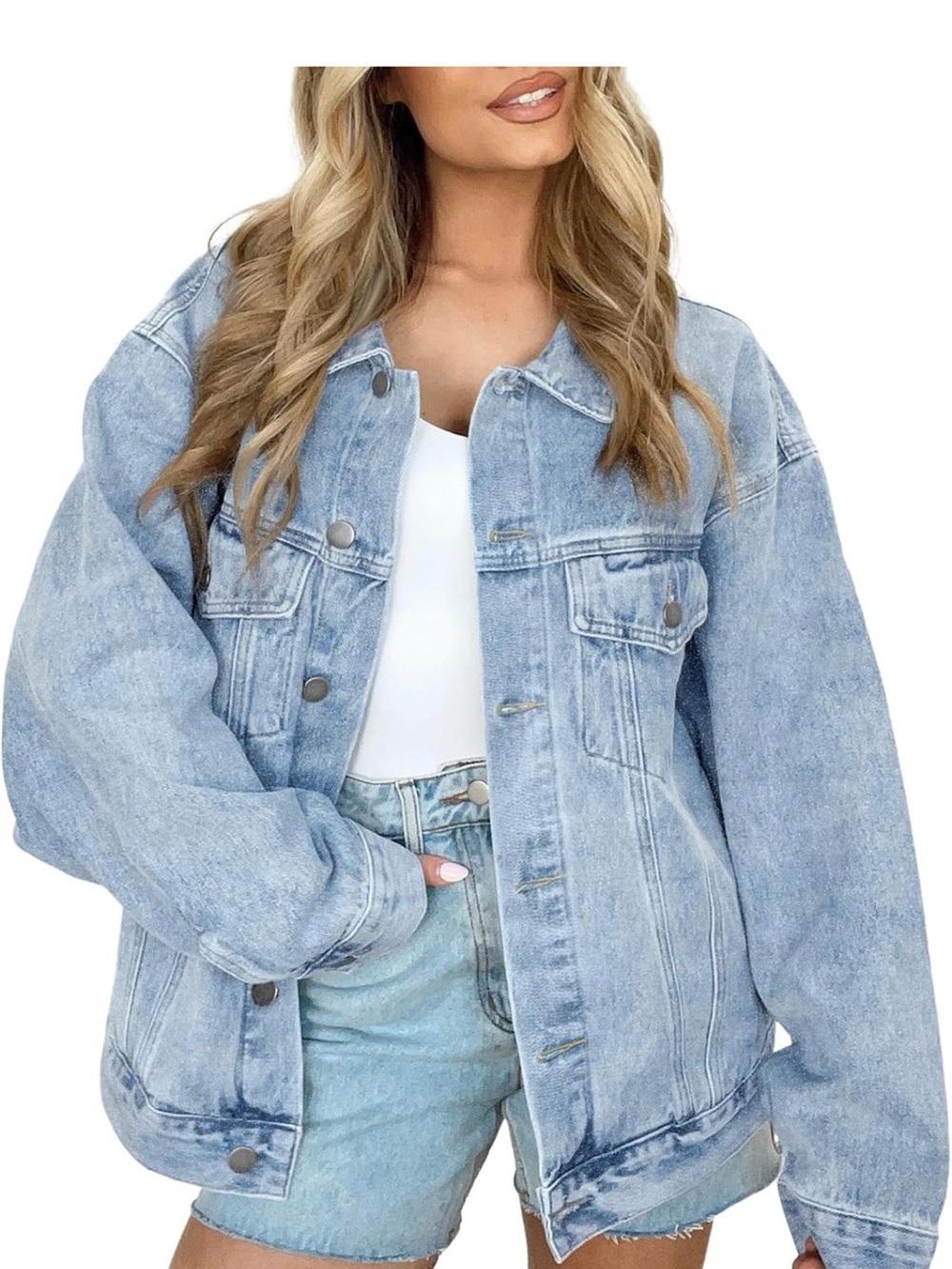 Amazon Light Wash Oversized Denim Jacket - Women's Jean Coat